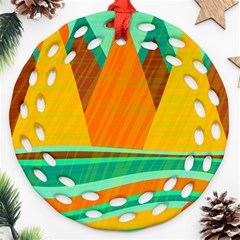 Orange And Green Landscape Round Filigree Ornament (2side) by Valentinaart