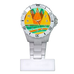 Orange And Green Landscape Plastic Nurses Watch by Valentinaart