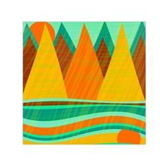 Orange And Green Landscape Small Satin Scarf (square) by Valentinaart