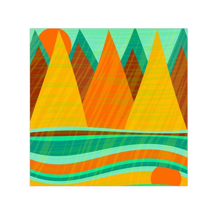 Orange and green landscape Small Satin Scarf (Square)