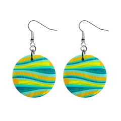 Yellow And Blue Decorative Design Mini Button Earrings