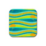 Yellow and blue decorative design Rubber Coaster (Square)  Front