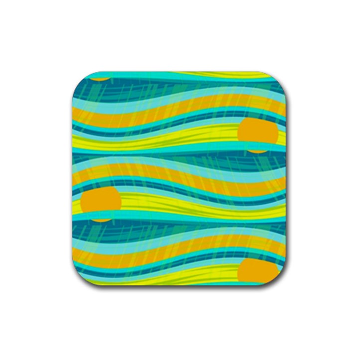 Yellow and blue decorative design Rubber Coaster (Square) 