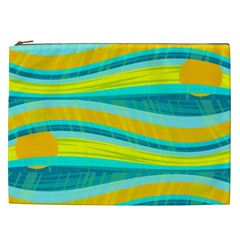 Yellow And Blue Decorative Design Cosmetic Bag (xxl)  by Valentinaart