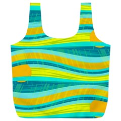 Yellow And Blue Decorative Design Full Print Recycle Bags (l)  by Valentinaart