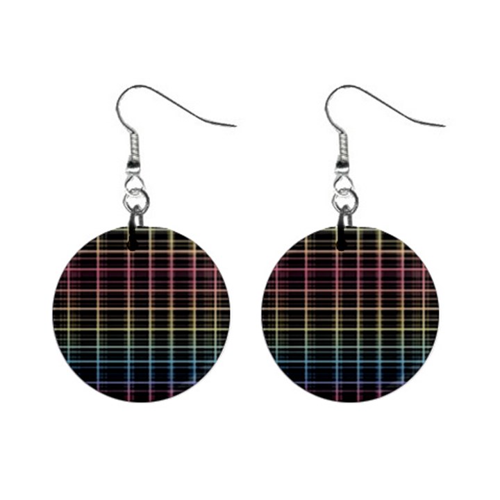 Neon plaid design Mini Button Earrings