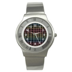 Neon Plaid Design Stainless Steel Watch by Valentinaart