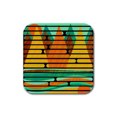 Decorative Autumn Landscape Rubber Square Coaster (4 Pack)  by Valentinaart