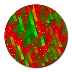 Xmas Trees Decorative Design Round Mousepads by Valentinaart