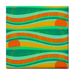 Green And Orange Decorative Design Tile Coasters by Valentinaart