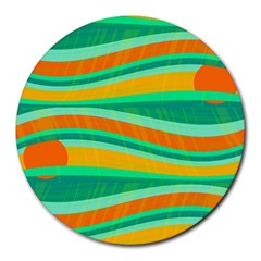 Green And Orange Decorative Design Round Mousepads by Valentinaart