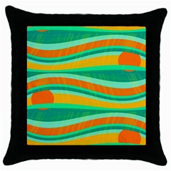 Green And Orange Decorative Design Throw Pillow Case (black) by Valentinaart