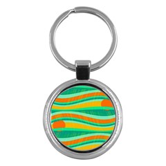 Green And Orange Decorative Design Key Chains (round)  by Valentinaart