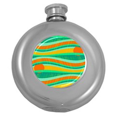 Green And Orange Decorative Design Round Hip Flask (5 Oz) by Valentinaart