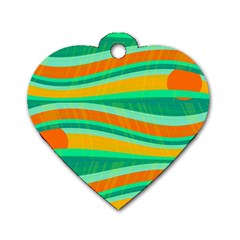 Green And Orange Decorative Design Dog Tag Heart (one Side) by Valentinaart