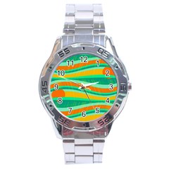 Green And Orange Decorative Design Stainless Steel Analogue Watch by Valentinaart