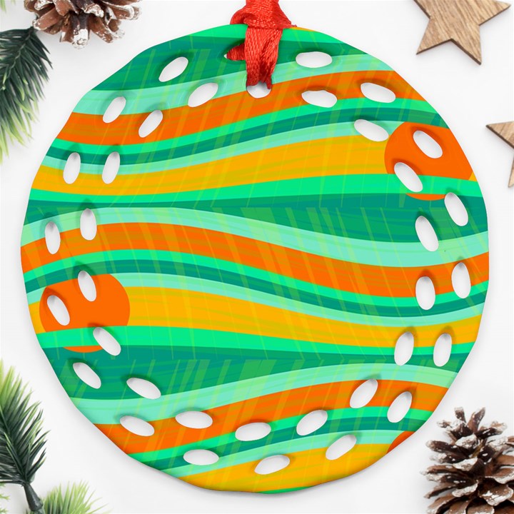 Green and orange decorative design Ornament (Round Filigree) 