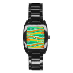 Green And Orange Decorative Design Stainless Steel Barrel Watch by Valentinaart