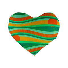 Green And Orange Decorative Design Standard 16  Premium Flano Heart Shape Cushions by Valentinaart