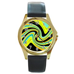 Blue and yellow Round Gold Metal Watch