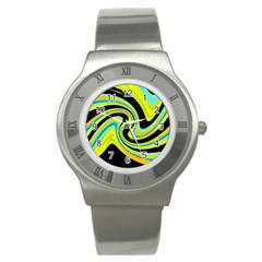 Blue And Yellow Stainless Steel Watch by Valentinaart