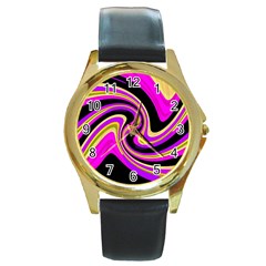 Pink And Yellow Round Gold Metal Watch by Valentinaart