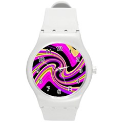 Pink And Yellow Round Plastic Sport Watch (m) by Valentinaart