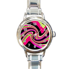 Magenta And Yellow Round Italian Charm Watch by Valentinaart