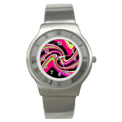 Magenta And Yellow Stainless Steel Watch by Valentinaart