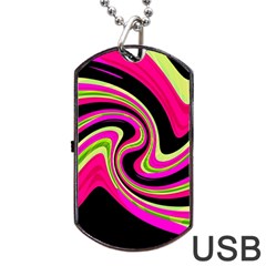 Magenta And Yellow Dog Tag Usb Flash (one Side) by Valentinaart