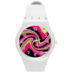 Magenta And Yellow Round Plastic Sport Watch (m) by Valentinaart