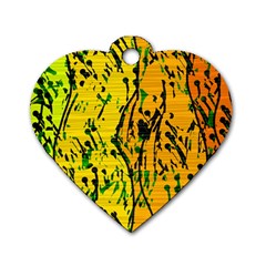 Gentle Yellow Abstract Art Dog Tag Heart (two Sides) by Valentinaart