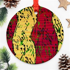 Maroon And Ocher Abstract Art Ornament (round)  by Valentinaart