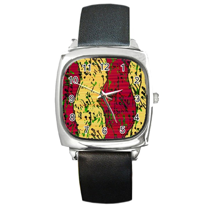 Maroon and ocher abstract art Square Metal Watch