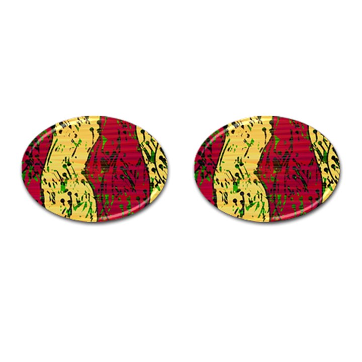 Maroon and ocher abstract art Cufflinks (Oval)