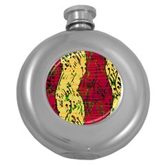 Maroon And Ocher Abstract Art Round Hip Flask (5 Oz) by Valentinaart