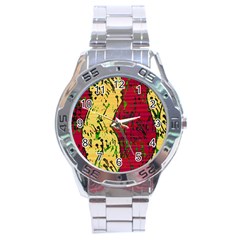 Maroon And Ocher Abstract Art Stainless Steel Analogue Watch by Valentinaart