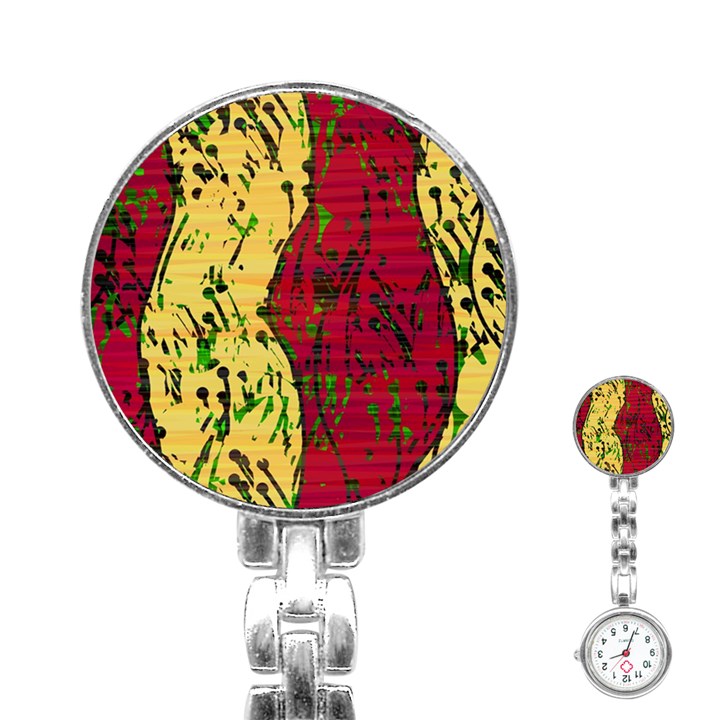 Maroon and ocher abstract art Stainless Steel Nurses Watch