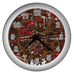 Brown Confusion Wall Clocks (silver)  by Valentinaart