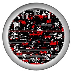 Red Symphony Wall Clocks (silver)  by Valentinaart