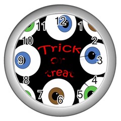 Trick Or Treat  Wall Clocks (silver)  by Valentinaart