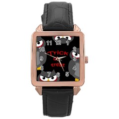 Trick Or Treat - Owls Rose Gold Leather Watch  by Valentinaart