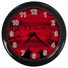 Trick Or Treat - Black Cat Wall Clocks (black) by Valentinaart