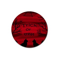 Trick Or Treat - Black Cat Rubber Coaster (round)  by Valentinaart