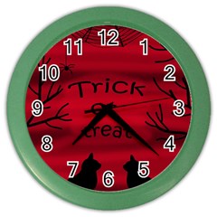 Trick Or Treat - Black Cat Color Wall Clocks by Valentinaart