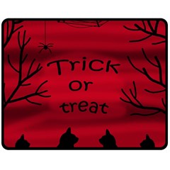 Trick Or Treat - Black Cat Fleece Blanket (medium)  by Valentinaart