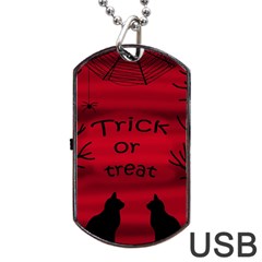 Trick Or Treat - Black Cat Dog Tag Usb Flash (one Side) by Valentinaart