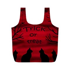 Trick Or Treat - Black Cat Full Print Recycle Bags (m)  by Valentinaart