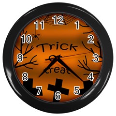 Trick Or Treat - Cemetery  Wall Clocks (black) by Valentinaart