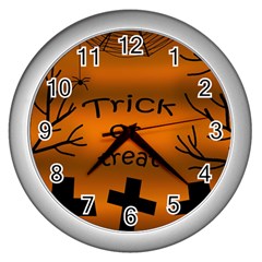 Trick Or Treat - Cemetery  Wall Clocks (silver)  by Valentinaart